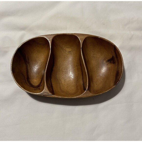Waikiki Woods 3 Section Tray Monkey Pod Wood Made In Hawaii Vintage Retro Rare! - Picture 1 of 9